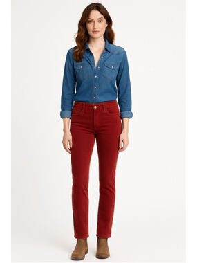 AG Adriano Goldschmied Stevie Slim Straight Corduroy Pants 28R Rust Brick Red